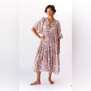 Daughters of India Floral Maxi Dress - Pink and Yellow